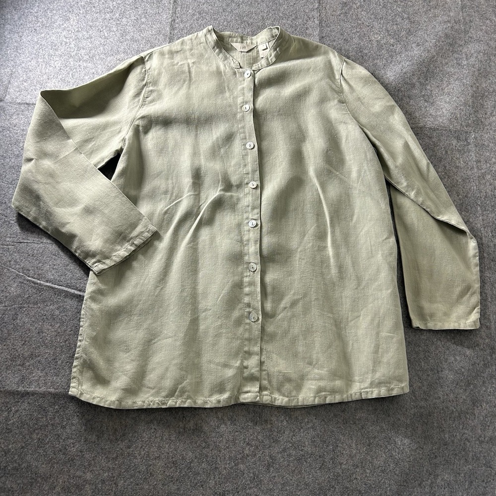 Vintage J Jill Top Womens Medium 100% Linen Light Green Lightweight Blouse